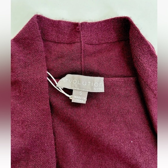 Evolution Open Front 3/4 Sleeve Super Soft Burgandy Cardigan Sweater NWT Size S - Picture 7 of 8